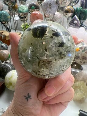 Phrenite Sphere W/Epidote Inclusions